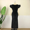 Women Glitter Dress Elegant Black Fishtail Sequin Maxi Dresses Vintage Ruffle Sleeve Party Celebrity Wedding Guest Dresses Robe