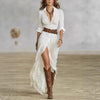 Sexy Women's Dress French Retro V-neck Waist Pleated Loose Slit Temperament Long Sleeve Dresses For Women Robe Femal