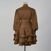 Solid Spliced Ruffles Dress Female Stand Collar Long Sleeve Loose French Elegant Women's Dresses Autumn