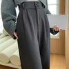 Autumn Winter High Waist Woolen Women's Wide Leg Pants Button Korean Casual Loose Straight Full Length Trousers Female