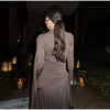 Elegant Slim Fit Pleat Irregular Long Dress Women Long Sleeve Turtleneck Patchwork Robes Chic Party Banquet Wear