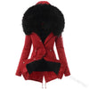 Women Parkas Hooded Long Sleeve Slim Fit Coats Button Solid Zipper Splice Parka Tight Wait Outerwear Thick Warm Fur Collar