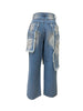 Women's Patchwork Asymmetric Jeans High Street Holes Wide Leg Vintage Casual Streetwear Denim Trousers