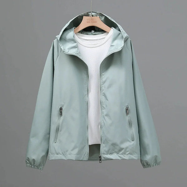 Thin Trench Coat Women Spring Autumn Double Hooded Windbreaker Wind-Proof Waterproof Sports Outwear Female Joker Top