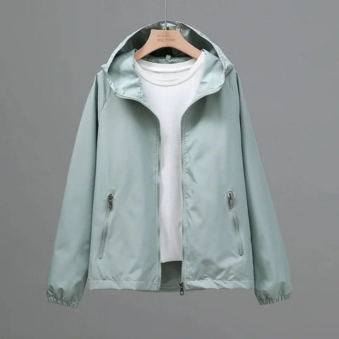 Thin Trench Coat Women Spring Autumn Double Hooded Windbreaker Wind-Proof Waterproof Sports Outwear Female Joker Top