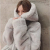 Coat Women's Autumn and Winter Loose Plush Faux Rabbit Fur Hooded Cardigan Women Casual Medium Length Fur Coat