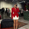 Pleated Waist Cinching Blazer Coat Women Chic Deep V-neck Full-sleeve Single Breasted Slim Coats Lady Commute Jacket