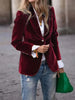 Women's Elegant Office Lady Velvet Blazets Suit Notched Collar Solid Minimalist Casual Single Button Jacket Autumn Outerwear