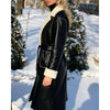 Elegant Women Pu Leather Double Breasted Nothched Collar Fluffy Long Coat Lady Winter Casual Outfits wear