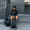 Crocodile Embossed Faux Leather Blazer Lapel Collar Long Sleeve Slim Waist Single Breasted Women Jacket Autumn Chic Coat