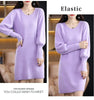 Autumn Winter 100% Mink Cashmere Knit Long Skirt Women Scoop Neck Knee-length Dress Casual Warm Jumper Cashmere Base Shirt Top