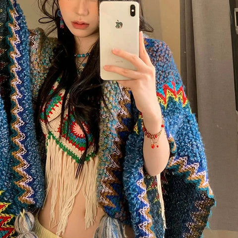 Loose Tassel Jumper Scarf Spring Knitting Pullover Inrregular Ponchos Elegant Cloak Coat Lady Sweater Autumn Winter Tops