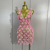 Women Evening Party Club Birthday Dress Pink Pearl Flower Mesh Sexy See Through Mini Dress Nightclub Photoshoot Stage Costumes