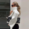Chic Women Cropped PU Leather Jacket Stand Collar Wide Flare Sleeve Asymmetrical Wrap Open Front Coat Autumn Loose Jackets