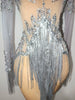 Sparkly Rhinestones Tassel Sexy See-Through Dress Women Latin Dance Outfits Bars Nightclub Party Perform Stage Costume