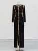 Solid Spliced Sequins Temperament Dresses for Women O Neck Long Sleeves Patchwork Bead Split Dress Female
