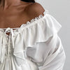 Women Long Sleeve V-Neck Loose Style Boho White Long Dress Flounce Chiffon Maxi Dress Vestidos Clothes