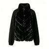Solid Faux Fur Splicing Coats Women's Zipper Full Sleeves Stand Collar Jackets Ladies Autumn Winter Streetwear