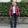 Women Solid Hooded Glossy Padded Jacket Long Sleeve Stand Zipper Fluffy Warm Coat Autumn Winter Chic Casual Street Jackets