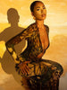 Sexy See Through Dress Woman Butterfly Print Metal Ring Hollow Full Sleeve Splits Clubwear Midnight Elegant Bodycon