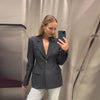 Office Lady Blazer Jacket Shoulder Pad Long Sleeve Lapel Female Coat Spring Button Pocket Lady Commuting Outwear