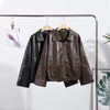 Vintage PU Leather Jacket Autumn Ladies Zipper Lapel Long Sleeve Pocket Coat With Belt Women's Loose Streetwear