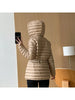Autumn Winter Lightweight Short Slim 90% White Duck Down Jacket Women Hooded Detachable Sash Warm Down Coat