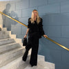 Women Black Sequin Embroidery Blazer 2 Piece Set Full Sleeve Lapel V-neck Coat Wide Leg Pants Suit Lady Spring Outfits