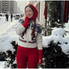 Contrast Skiing Jacquard Sweater For Women Elegant Long Sleeve Zipper Knitted Cardigan Jackets Street Lady Chic Outerwear
