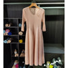 Spring Pleated Women's Bud Dress Round Neck Elegant Mid-Length V Collar Famale Clothing Chic 2DB6618