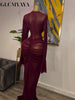 Women Flare Long Sleeve Stacked Dot Mesh See Though with Lining Maxi Long Dress Evening Birthday Sexy Party Dresses