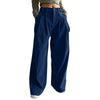 Spring Autumn Loose-Fitting Corduroy Trousers Women's Solid Color Button Pocket Corduroy Wide-Leg Pants Straight Pants