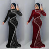 Spring Autumn Women Long Sleeve Velvet Solid Color Diamond Party Evening Long Maxi Dress Dashiki Africa Clothing