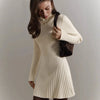 Autumn Knitting Dress Women's Spring Knitted Dress Long Sleeve Semi-High Neck A Line Skirt For An Elegant And Playful Look