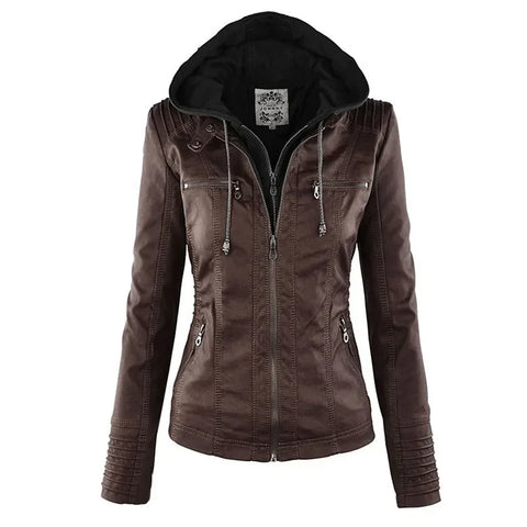 Faux Leather Jacket Women Basic Jacket Coat Female Winter Motorcycle Jacket PU Leather Zipper Hoodies Outerwear Chaqueta