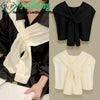 Korean Neck Guard Scarve Solid Color Woman's Knitted Cross Shawl Blouse Shoulders Fake Collar Cape Knotted Scarf