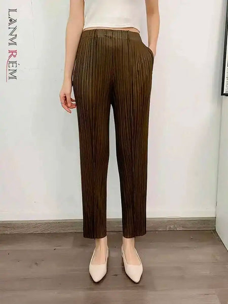 Straight Pleated Pants For Women High Elastic Waist Casual Loose Trousers Female Spring Clothing 2DA1022