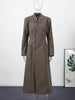 Women's Long Coat Slim V Neck Single Breasted Overcoats Shoulder Pad Maxi Jackets with Belt Winter Lady Commute Outwear
