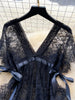 Lace Mesh Sensual Comfortable Mini Dress Women V Neck Lace-up Black Dress Sexy Party Hotsweet