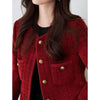 Wine Red Tweed Coats Female Autumn Winter Temperament Short Jacket Korean All-Match O-Neck Outerwear