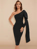 Bodycon Women Dress Sexy One Shoulder Long Sleeve Orange Black Blue Bow-Knot Wedding Evening Party Dresses Vestido