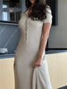 Women's High Waist Knitted Rib Slim Maxi Dress Casual Loose Elegant Temperament Long Dress for Autumn Femme Solid Color Dress