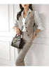 Office Lady Three -piece Set For Women V-neck Single Breasted Solid Color Tops With Ankle-length Pants 2Z2093