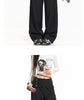 Detachable Skirt Panel Striped Suit Pants Women Turn Up Cuff Tie Waist Straight Wide Leg Trousers Loose Casual Streetwear Pants