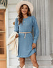 Ladies Knit Dress Bubble Sleeve Long Sleeve Round Neck Casual Loose Autumn Winter Dress with Pockets