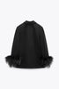 Women's Sparkle Diamond Blazers Coat Female Streetwear Long Sleeve Casual Spliced Feather Chic Suit Coats