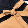 Women Color Block Short Wrap Coat Lapel Collar Waist Tie Faux Fur Cuffs Long Sleeve Loose Elegant Fall Winter Daily Outerwear