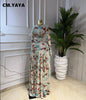 Women Tie Dye Print O-neck Long Sleeve Pleated Long Dress Sexy Mesh Evening Party Birthday Vacation Dresses Vestido