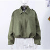 Autumn Women's Green Suede Short Jacket Loose Lapel Zipper Long Sleeve Bomber Coat Female Lady High Street Outwears