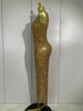 Women Sparkly Diamonds Mesh Sheer Stretch Long Dress Eveing Celebrate Birthday Party Nightclub Sexy Stage Costume